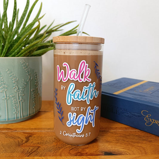16oz Walk By Faith Libbey Glass