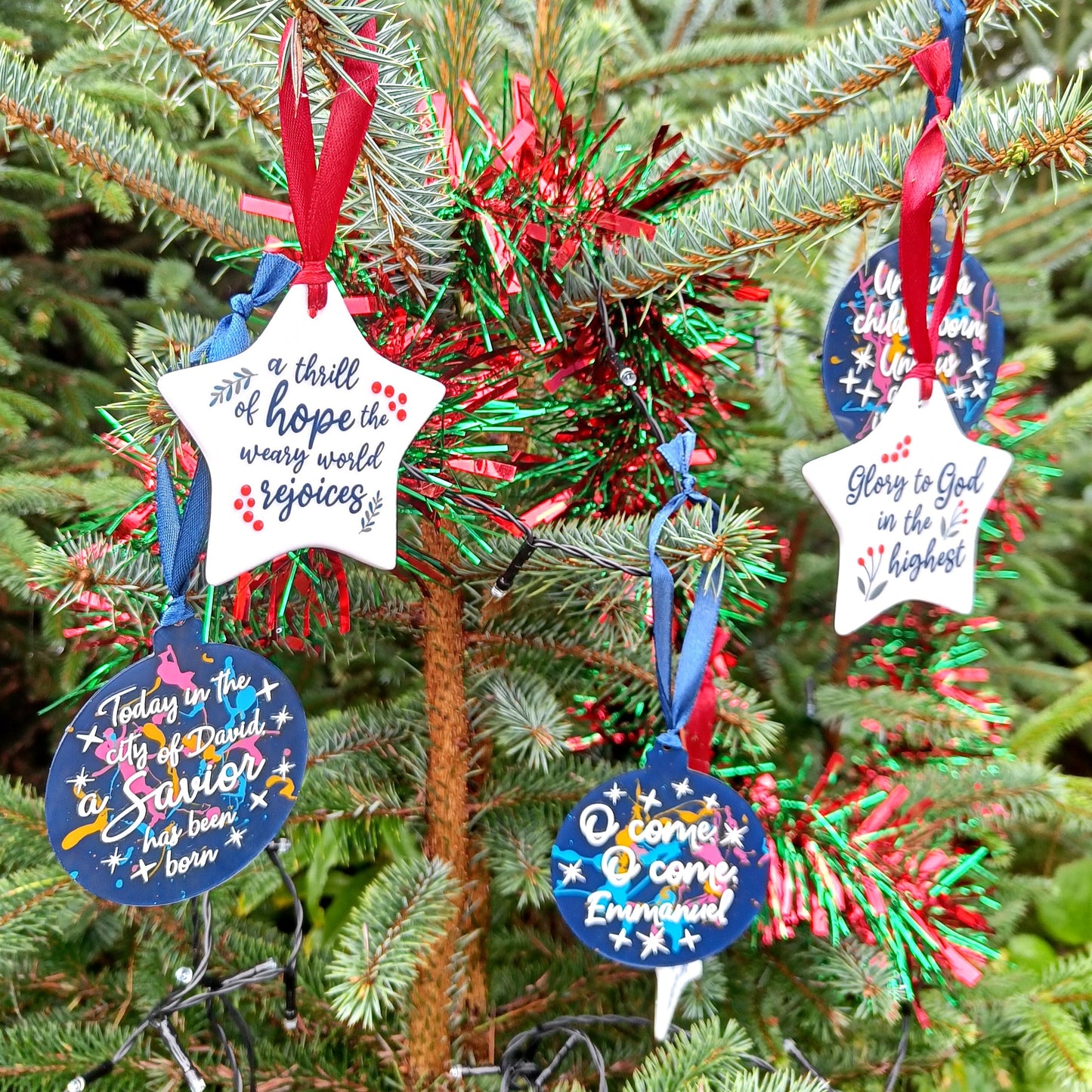 Set of 3 Ceramic Star Scripture Decorations