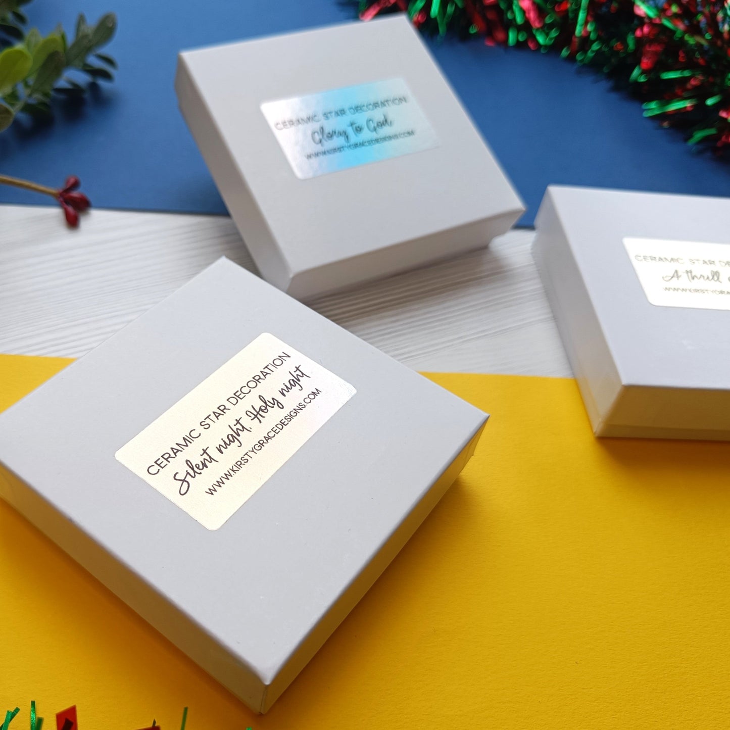 Set of 3 Ceramic Star Scripture Decorations