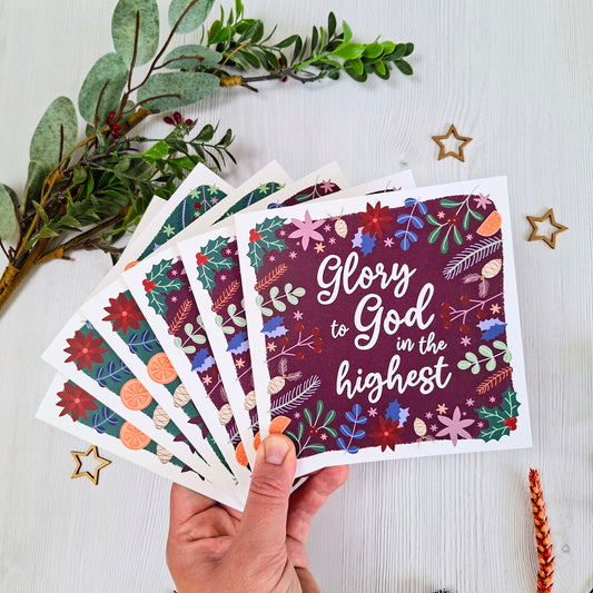 Christmas Cards Pack of 6 - Greens & Purples