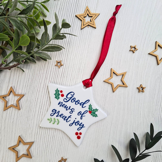Good News of Great Joy Ceramic Star Scripture Decoration