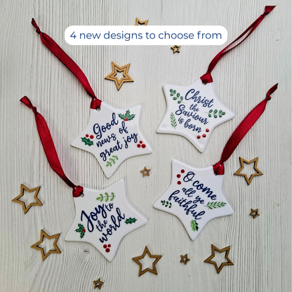 Joy to the World Ceramic Star Scripture Decoration