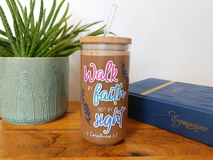 16oz Walk By Faith Libbey Glass