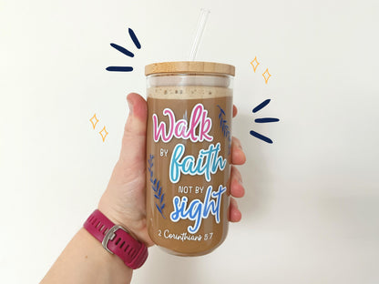 16oz Walk By Faith Libbey Glass