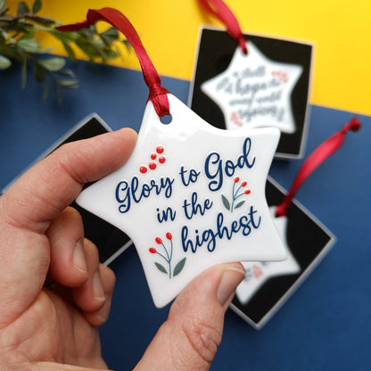 Glory to God Ceramic Star Scripture Decoration