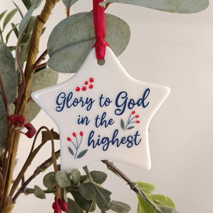 Glory to God Ceramic Star Scripture Decoration