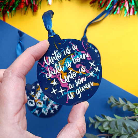 Unto us a child is born Acrylic Scripture Decoration