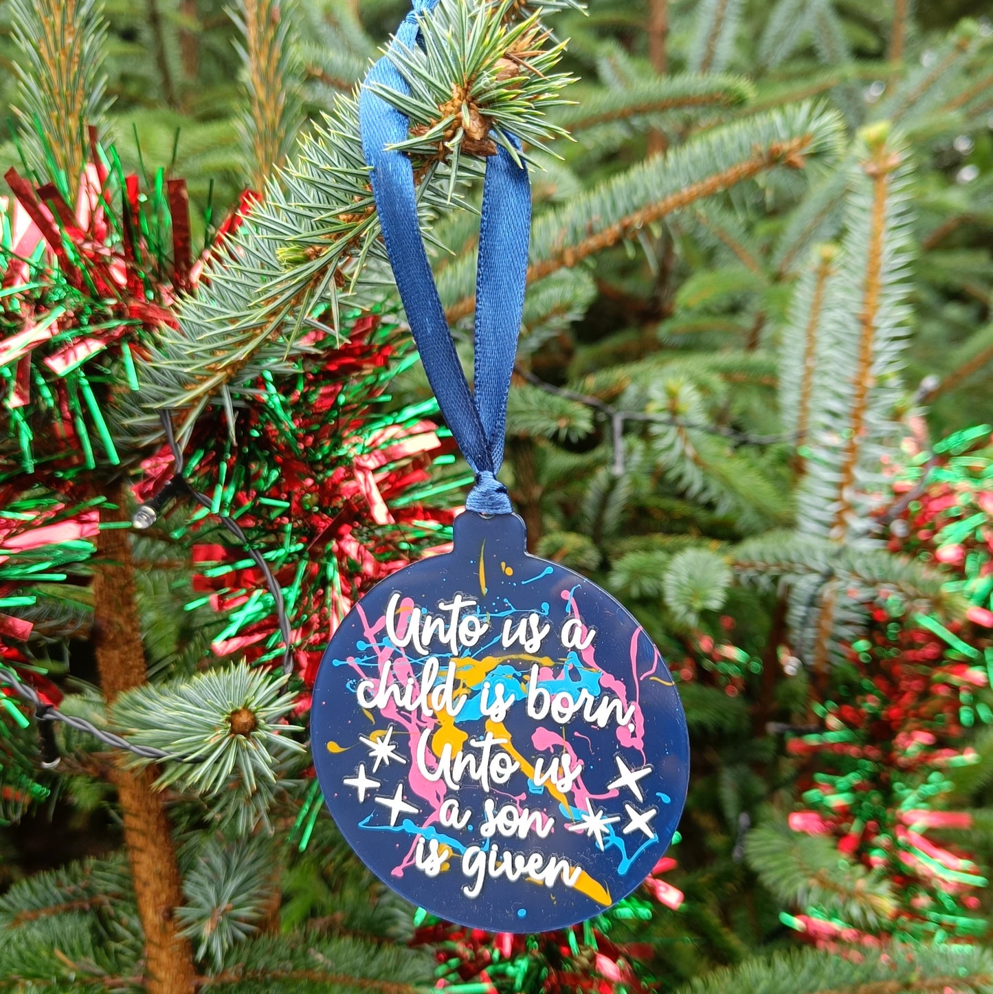 Unto us a child is born Acrylic Scripture Decoration