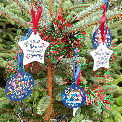 Set of 3 Ceramic Star Scripture Decorations