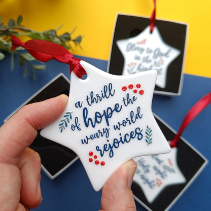 Set of 3 Ceramic Star Scripture Decorations