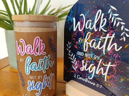 16oz Walk By Faith Libbey Glass