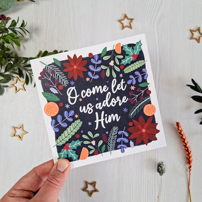 O Come let us Adore Him Christmas Card