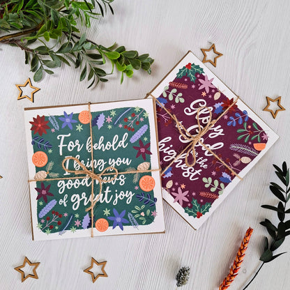 Christmas Cards Pack of 6 - Greens & Purples