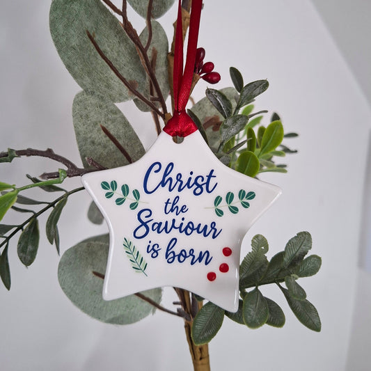 Christ the Saviour is Born Ceramic Star Scripture Decoration