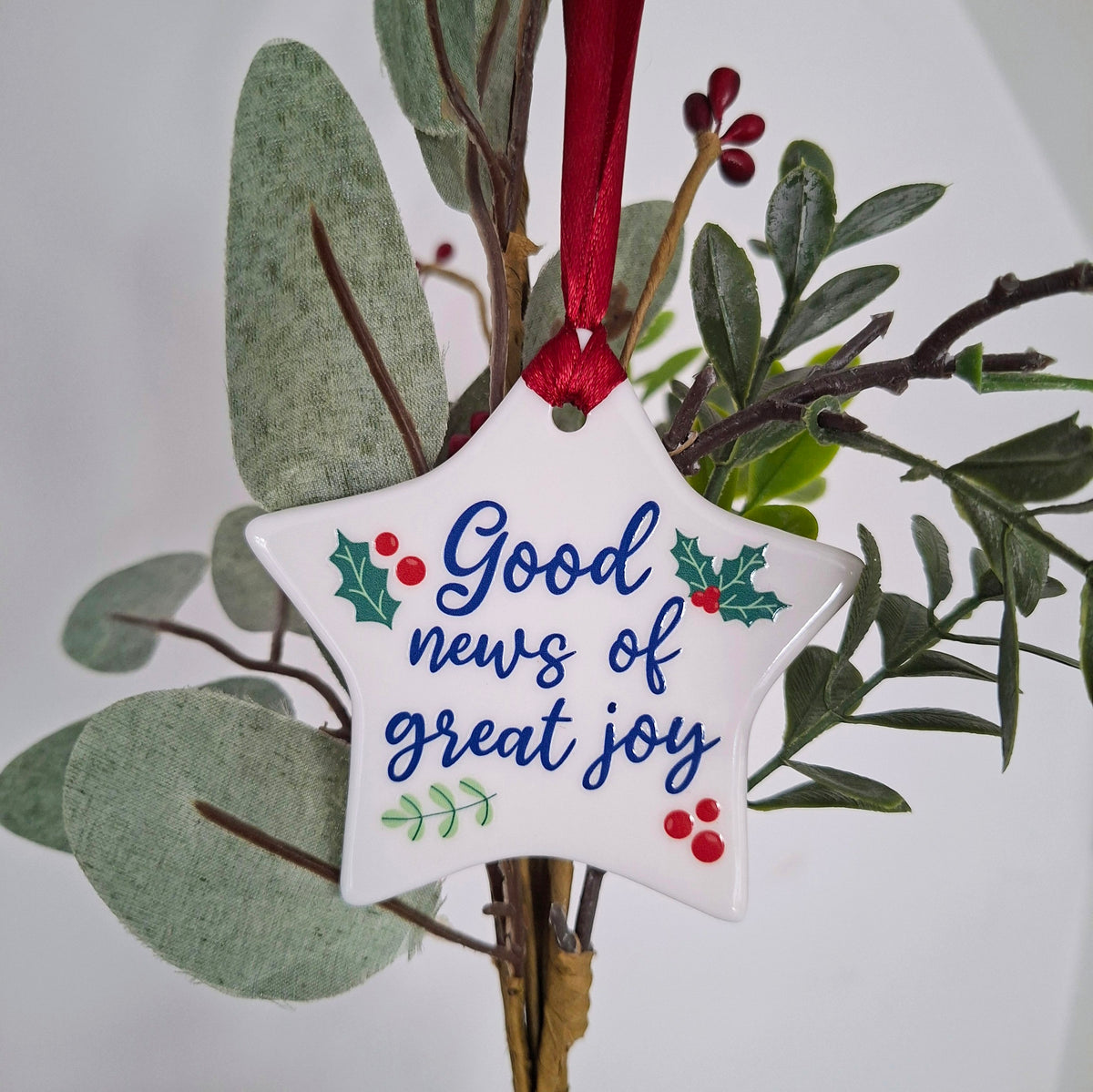 Good News of Great Joy Ceramic Star Scripture Decoration