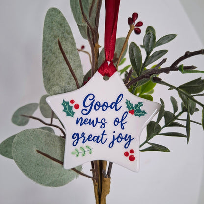 Good News of Great Joy Ceramic Star Scripture Decoration