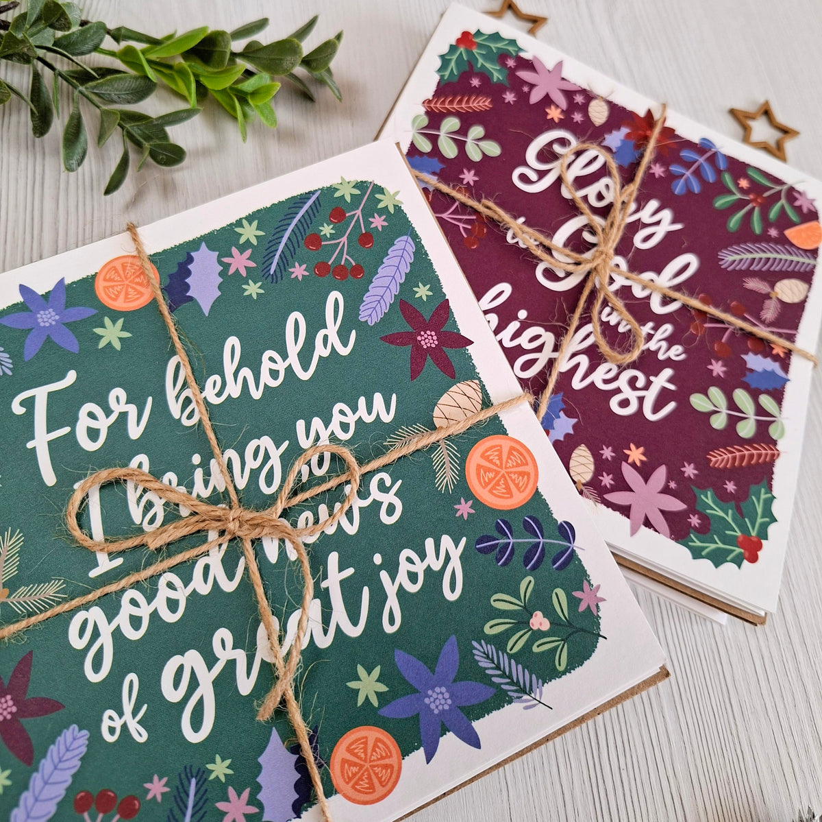 Christmas Cards Pack of 6 - Greens & Purples