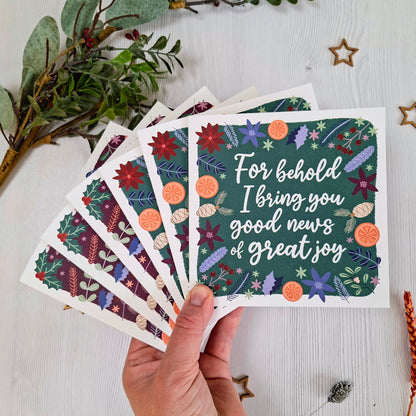 Christmas Cards Pack of 6 - Greens & Purples