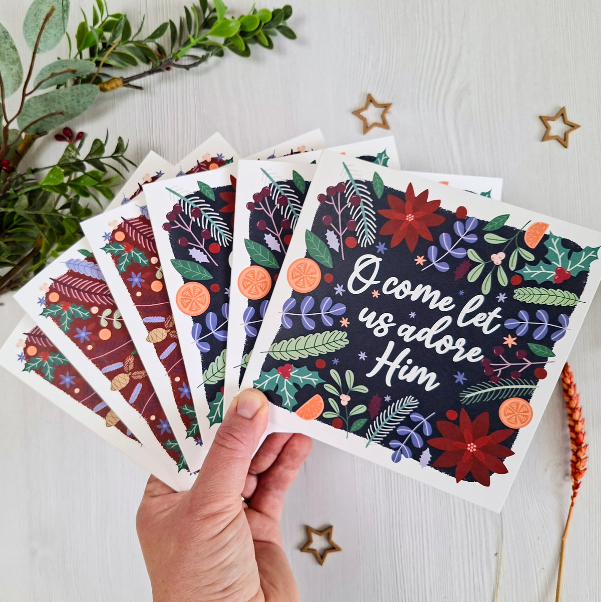 Christmas Cards Pack of 6 - Blues & Reds