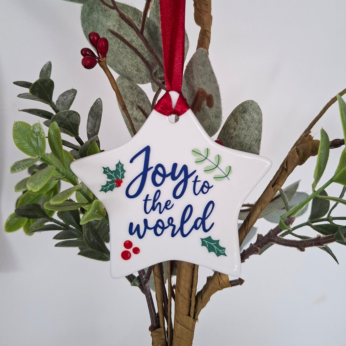 Joy to the World Ceramic Star Scripture Decoration
