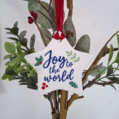 Joy to the World Ceramic Star Scripture Decoration