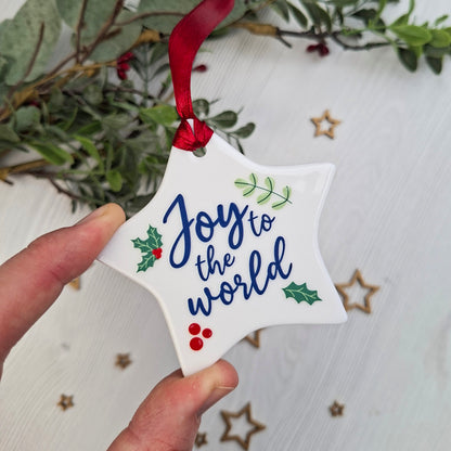 Joy to the World Ceramic Star Scripture Decoration