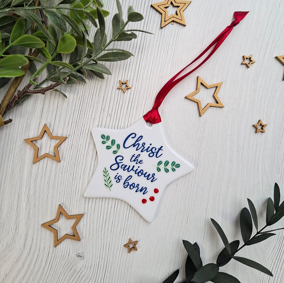 Christ the Saviour is Born Ceramic Star Scripture Decoration