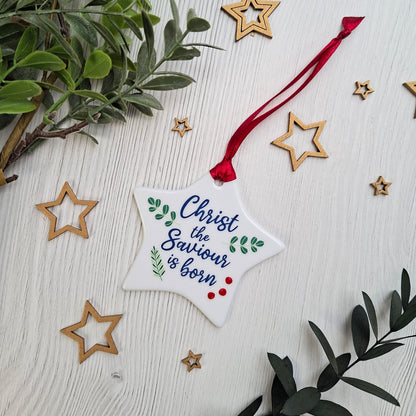 Christ the Saviour is Born Ceramic Star Scripture Decoration