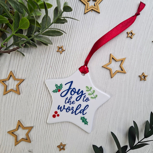 Joy to the World Ceramic Star Scripture Decoration