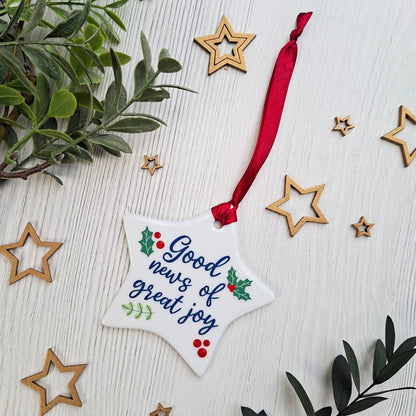 Good News of Great Joy Ceramic Star Scripture Decoration